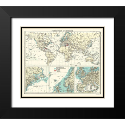 Global Distribution of Fisheries - Bartholomew Black Modern Wood Framed Art Print with Double Matting by Bartholomew