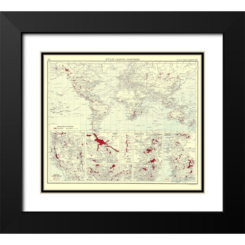 Global Gold Mining Countries - Bartholomew 1907 Black Modern Wood Framed Art Print with Double Matting by Bartholomew