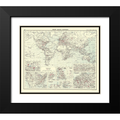 Global Iron Mining Countries - Bartholomew 1907 Black Modern Wood Framed Art Print with Double Matting by Bartholomew