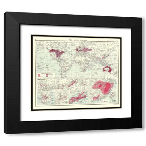 Global Tea Growing Countries - Bartholomew 1907 Black Modern Wood Framed Art Print with Double Matting by Bartholomew