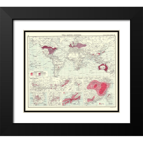 Global Tea Growing Countries - Bartholomew 1907 Black Modern Wood Framed Art Print with Double Matting by Bartholomew