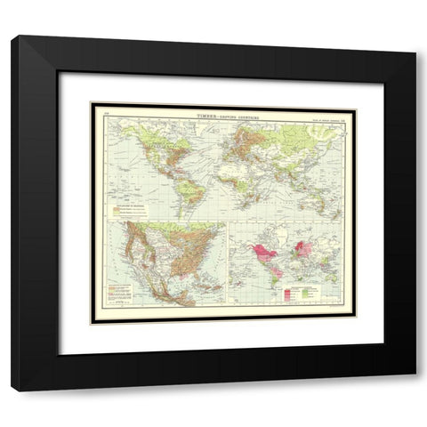 Global Timber Growing Countries - Bartholomew 1907 Black Modern Wood Framed Art Print with Double Matting by Bartholomew