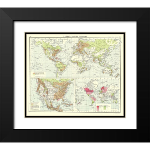 Global Timber Growing Countries - Bartholomew 1907 Black Modern Wood Framed Art Print with Double Matting by Bartholomew