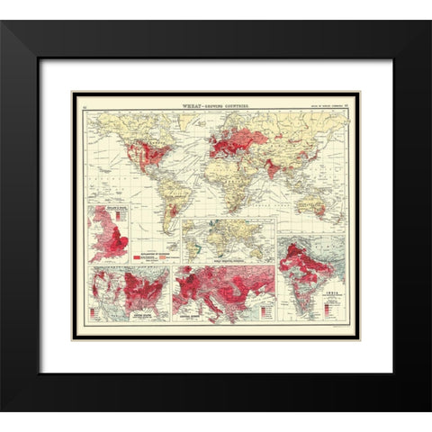 Global Wheat Growing Countries - Bartholomew 1907 Black Modern Wood Framed Art Print with Double Matting by Bartholomew