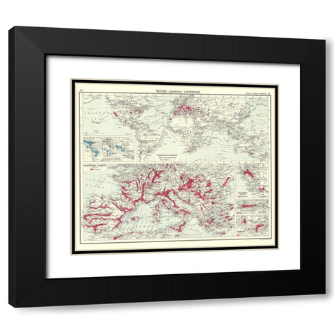 Global Wine Growing Countries - Bartholomew 1907 Black Modern Wood Framed Art Print with Double Matting by Bartholomew