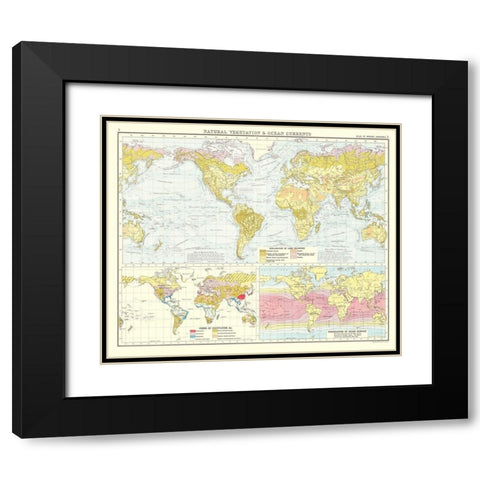 Global Natural Vegetation Ocean Currents Black Modern Wood Framed Art Print with Double Matting by Bartholomew