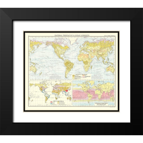 Global Natural Vegetation Ocean Currents Black Modern Wood Framed Art Print with Double Matting by Bartholomew