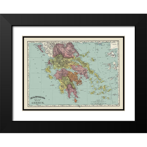 Greece - Rand McNally 1897 Black Modern Wood Framed Art Print with Double Matting by Rand McNally
