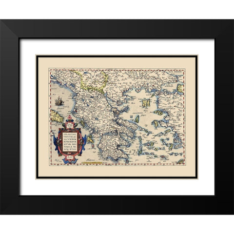 Hellenic Republic Greece - Ortelius 1606 Black Modern Wood Framed Art Print with Double Matting by Ortelius