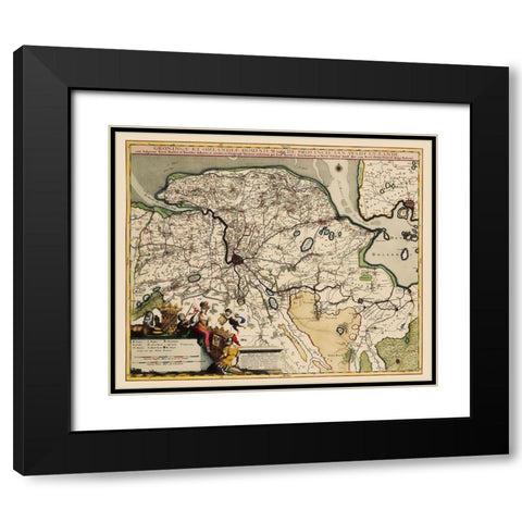 Groningen Region Netherlands - Visscher 1681 Black Modern Wood Framed Art Print with Double Matting by Visscher
