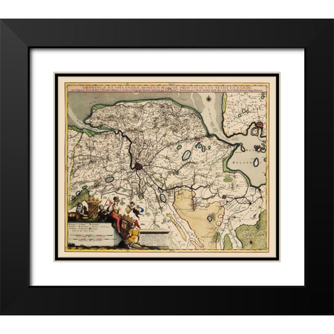 Groningen Region Netherlands - Visscher 1681 Black Modern Wood Framed Art Print with Double Matting by Visscher