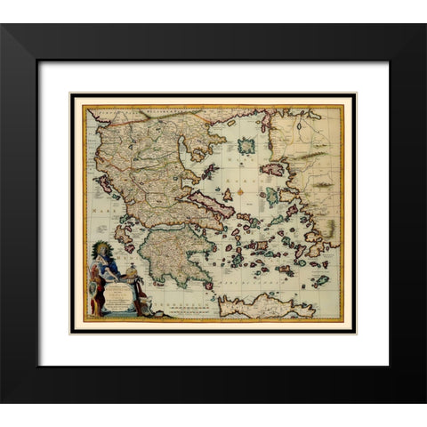 Aegean Sea Crete Greece - Visscher 1681 Black Modern Wood Framed Art Print with Double Matting by Visscher
