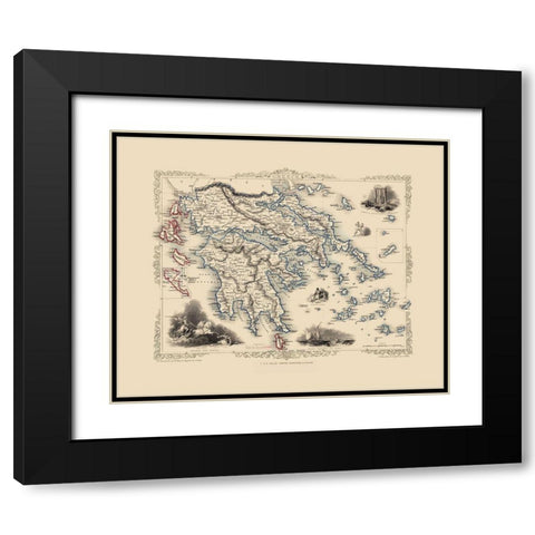 Greece - Tallis 1851 Black Modern Wood Framed Art Print with Double Matting by Tallis