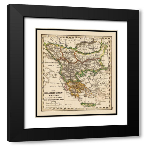 Greece Turkey - Stieler 1852 Black Modern Wood Framed Art Print with Double Matting by Stieler