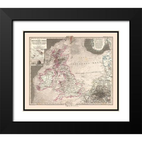 Europe British Isles - Stieler  1885 Black Modern Wood Framed Art Print with Double Matting by Stieler
