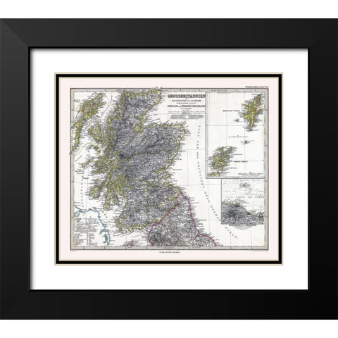 Northern England Scotland - Stieler  1885 Black Modern Wood Framed Art Print with Double Matting by Stieler