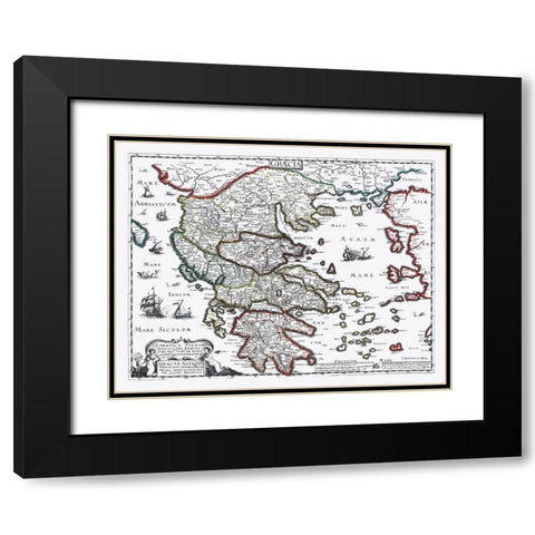 Ancient Greece - Sanson 1641 Black Modern Wood Framed Art Print with Double Matting by Sanson