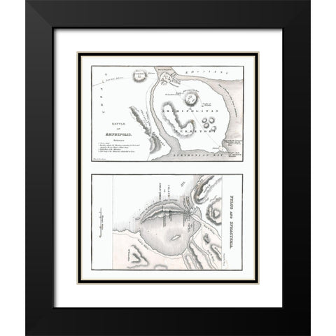 Battle of Amphipolis - Pylus - Sphacteria - Oxford Black Modern Wood Framed Art Print with Double Matting by Unknown