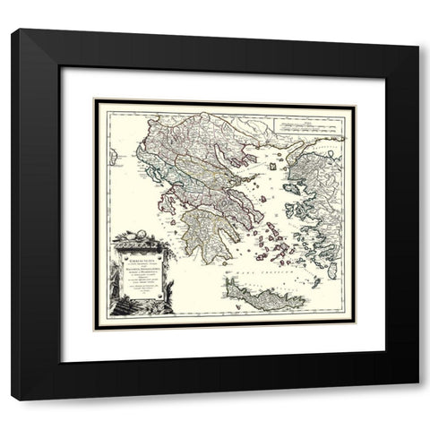 Ancient Greece - Vaugondy 1757 Black Modern Wood Framed Art Print with Double Matting by Vaugondy