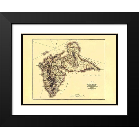 Caribbean Guadeloupe - Jefferys 1775 Black Modern Wood Framed Art Print with Double Matting by Jefferys