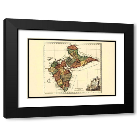 Caribbean Guadeloupe - Jefferys 1775 Black Modern Wood Framed Art Print with Double Matting by Jefferys
