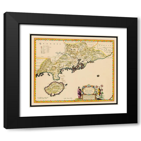 Guangdong Province China Kwantung Hong Kong Black Modern Wood Framed Art Print with Double Matting by Blaeu