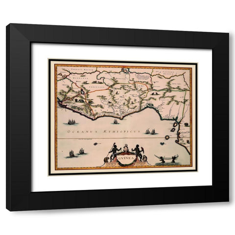 Guinea Africa - Blaeu 1635 Black Modern Wood Framed Art Print with Double Matting by Blaeu