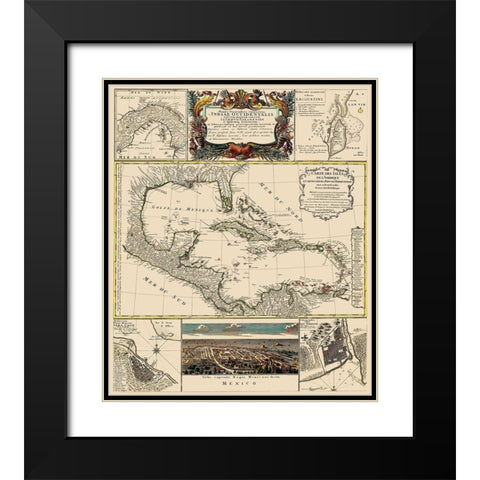 Gulf of Mexico Caribbean - Homann 1817 Black Modern Wood Framed Art Print with Double Matting by Homann