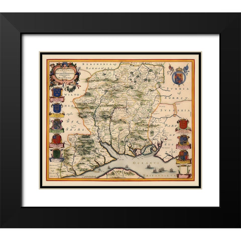 Hampshire County England - Blaeu 1646 Black Modern Wood Framed Art Print with Double Matting by Blaeu
