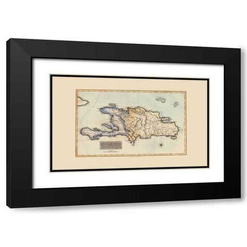 Caribbean Haiti Dominican Republic - Lucas 1823 Black Modern Wood Framed Art Print with Double Matting by Lucas