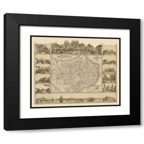 Caribbean Havana Cuba - May 1853 Black Modern Wood Framed Art Print with Double Matting by May