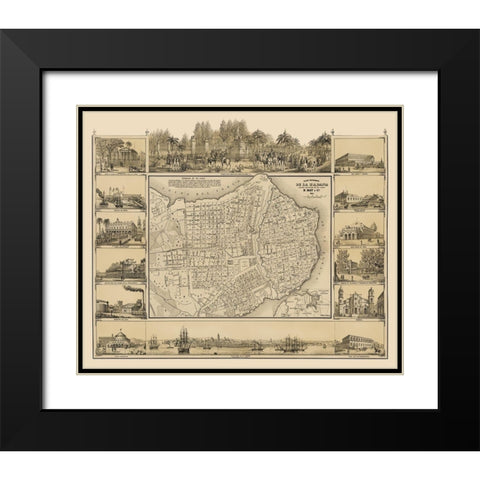 Caribbean Havana Cuba - May 1853 Black Modern Wood Framed Art Print with Double Matting by May