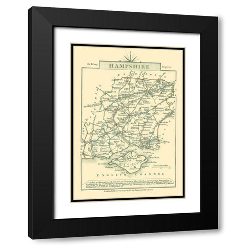 Hampshire County England - Cary 1792 Black Modern Wood Framed Art Print with Double Matting by Cary
