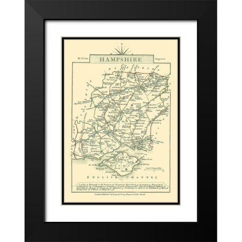 Hampshire County England - Cary 1792 Black Modern Wood Framed Art Print with Double Matting by Cary