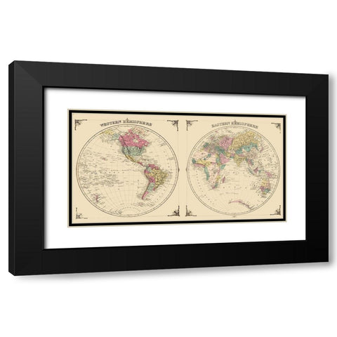 Western Eastern Hemispheres - Andreas 1874 Black Modern Wood Framed Art Print with Double Matting by Andreas