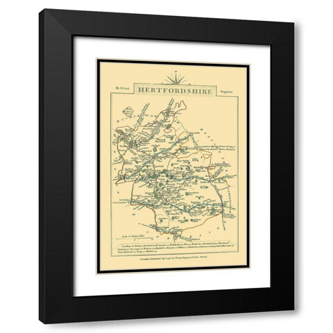 Hertfordshire County England - Cary 1792 Black Modern Wood Framed Art Print with Double Matting by Cary