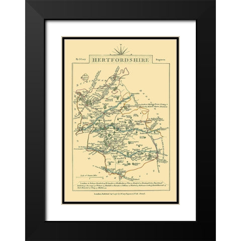 Hertfordshire County England - Cary 1792 Black Modern Wood Framed Art Print with Double Matting by Cary