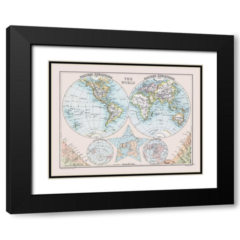Eastern Western Hemispheheres - Bartholomew 1892 Black Modern Wood Framed Art Print with Double Matting by Bartholomew