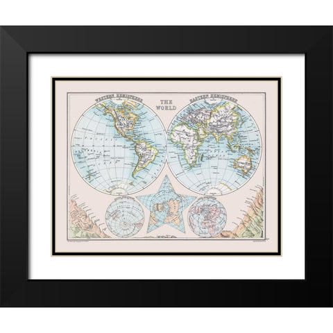 Eastern Western Hemispheheres - Bartholomew 1892 Black Modern Wood Framed Art Print with Double Matting by Bartholomew