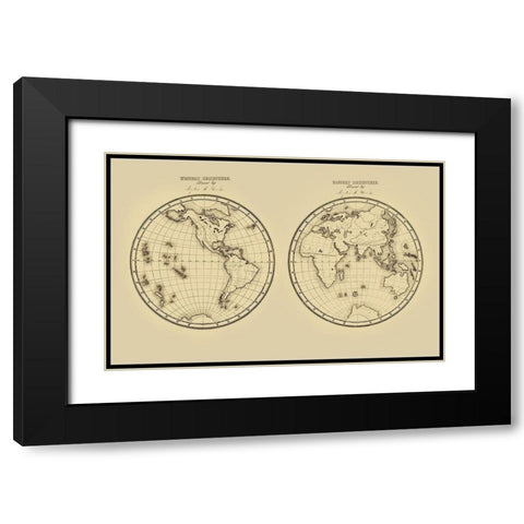 Western Hemisphere Eastern Hemisphere - Fitch 1850 Black Modern Wood Framed Art Print with Double Matting by Fitch