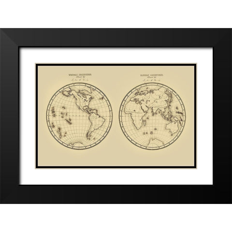 Western Hemisphere Eastern Hemisphere - Fitch 1850 Black Modern Wood Framed Art Print with Double Matting by Fitch