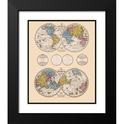 Hemispheres Equatorial Polar Projections - Mit Black Modern Wood Framed Art Print with Double Matting by Mitchell
