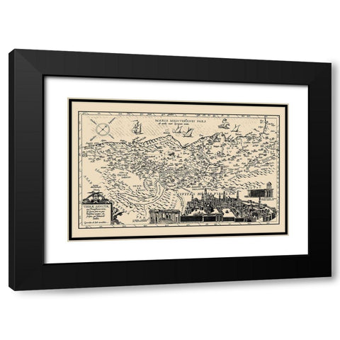 Holy Land with Jerusalem Israel - De Jode 1578 Black Modern Wood Framed Art Print with Double Matting by De Jode