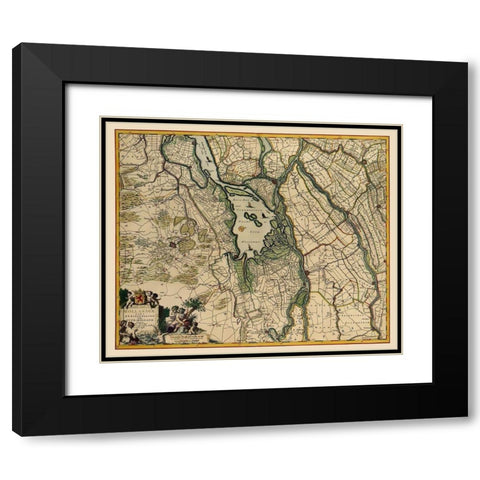 Southern Holland Netherlands - Visscher 1680 Black Modern Wood Framed Art Print with Double Matting by Visscher