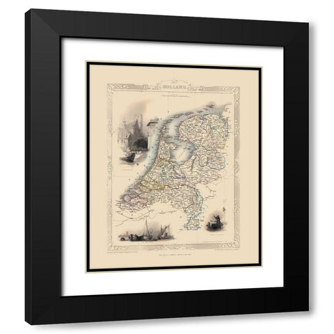 Holland Netherlands - Tallis 1851 Black Modern Wood Framed Art Print with Double Matting by Tallis