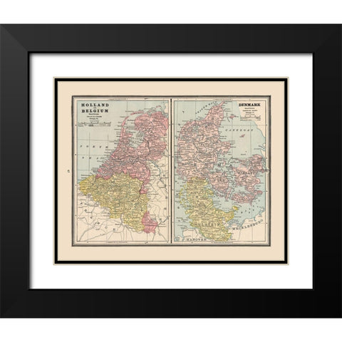 Europe Holland Belgium Denmark - Cram 1888 Black Modern Wood Framed Art Print with Double Matting by Cram