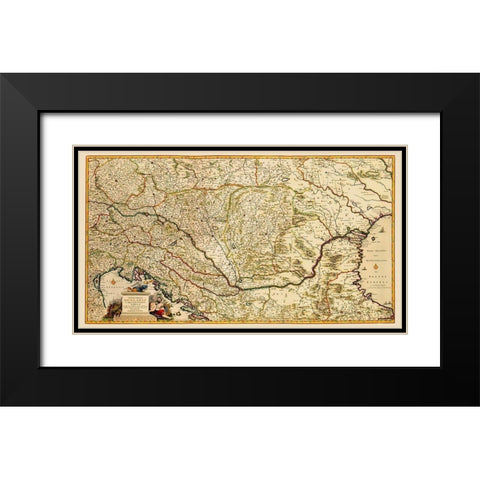 Eastern Europe Hungary - Visscher 1687 Black Modern Wood Framed Art Print with Double Matting by Visscher