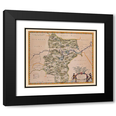 Hubei Province China - Blaeu 1655 Black Modern Wood Framed Art Print with Double Matting by Blaeu