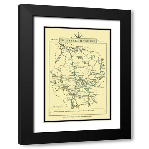 Huntingdonshire County England - Cary 1792 Black Modern Wood Framed Art Print with Double Matting by Cary