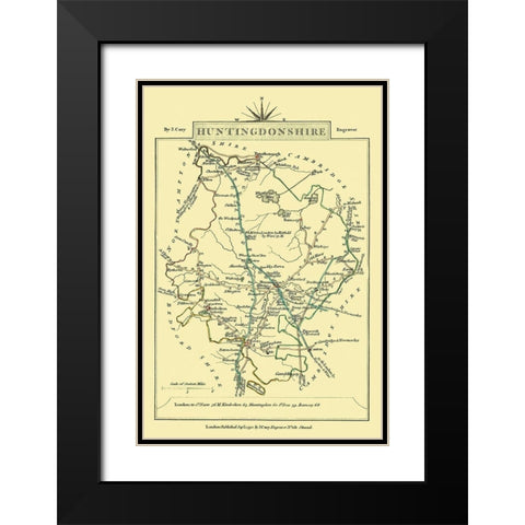 Huntingdonshire County England - Cary 1792 Black Modern Wood Framed Art Print with Double Matting by Cary